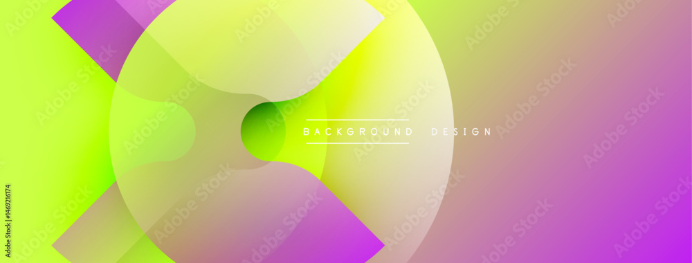 Poster Abstract gradient shapes overlap, creating vibrant visual effect. Colors transition from green to yellow, pink, purple. Modern design element.