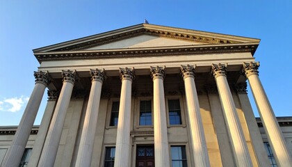 Classic Architecture of Historic Building with Columns and Clear Sky