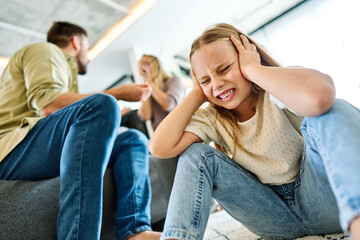 child mother family problem father woman conflict girl arguing adult daughter fighting anger sad...