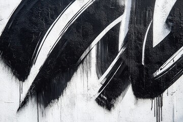 Black spray paint or graffiti on a white wall
