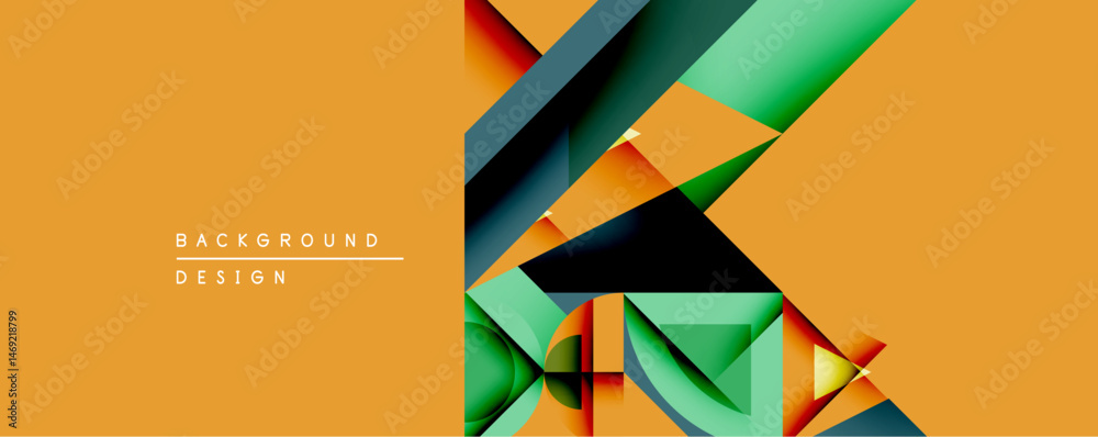 Aufkleber Abstract geometric composition. Overlapping shapes create dynamic visual effect. Warm orange contrasts cool greens, blues. Modern design element for backgrounds.