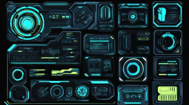 Futuristic digital dashboard display elements