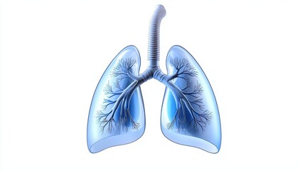 Medical illustration of the human respiratory system, with clear labels showing the lungs, trachea, and diaphragm.