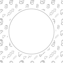 Food frame. doodle fast food circle frame. hand drawn food and beverage frame background. food background