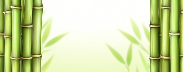 Lush green bamboo stalks framing a soft, light background