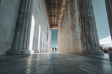 Veterans Walk in Unity Through Marble Memorial Columns