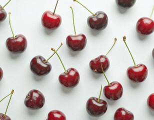 Flatlay of cherries on colorful background 