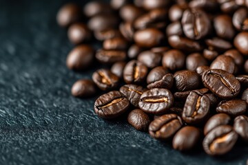 Naklejka premium Dark backdrop with focused roasted coffee beans