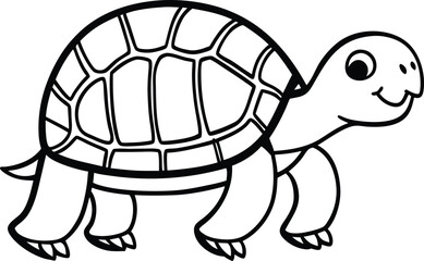 A cute cartoon turtle, a slow reptile with a shell, isolated in white background, evokes nature and wildlife Coloring Page.
