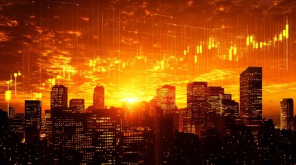 Fototapeta premium economic and sunset over city
