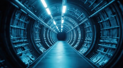 Blue Lit Metal Tunnel Interior