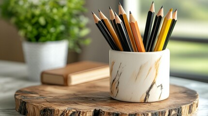 Obraz premium Colored Pencils in Marble Holder