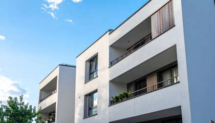 Fototapeta premium Modern Residential Building with Clean Lines and Bright Sky
