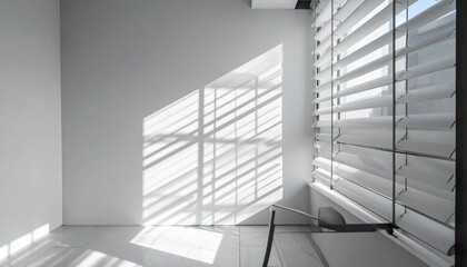 Obraz premium Sunlight Filtering Through Blinds in Modern Minimalist Room