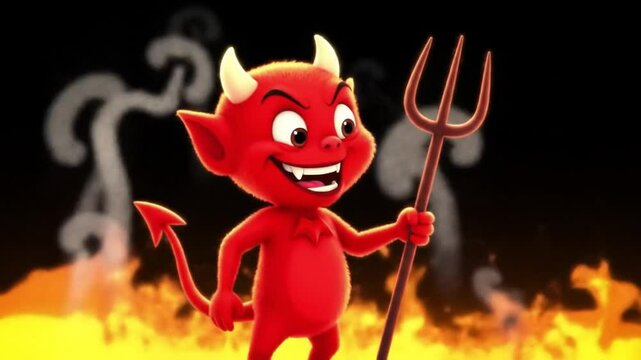 Cartoon Devil with Pitchfork in Hellfire