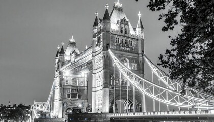 Obraz premium Stunning Black and White Night View of Tower Bridge in London