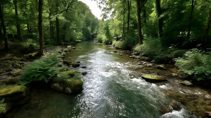 Obraz premium 森の中を清らかな小川が流れる