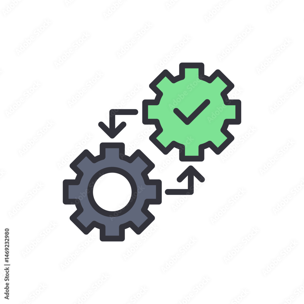 Poster depicts the smooth workflow with gear icons for efficiency and validation