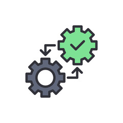 Fototapeta premium Depicts the smooth workflow with gear icons for efficiency and validation