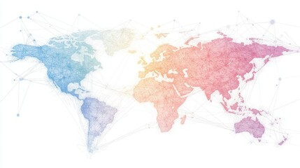 Global network map with pastel hues.