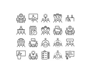 Set of meeting icons, conference, interview, 