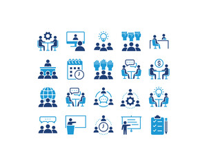 Set of meeting icons, conference, interview, 