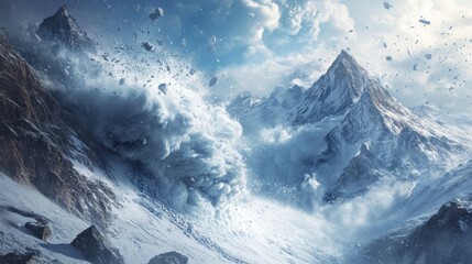 Avalanche in snowy mountains