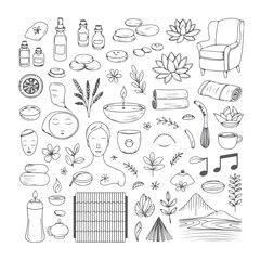 Set of massage themed doodle on white background. Hand drawn abstract doodle isolated on white background.