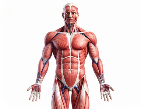 Muscle contraction concept, human muscle body over white background