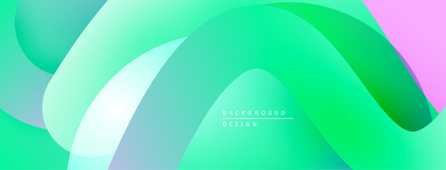 Abstract fluid shapes, vibrant green hues, soft pink accents. Modern design, smooth gradients create dynamic composition.