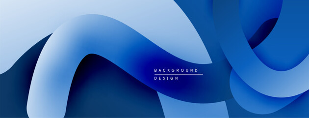 Abstract blue waves create flowing background. Smooth gradients suggest depth, modern design elements present. Minimalist aesthetic.