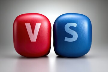 Compelling visual representation of conflict contrasting red and blue boxing gloves showcasing a dynamic versus scenario with dramatic lighting emphasizing rivalry and competition