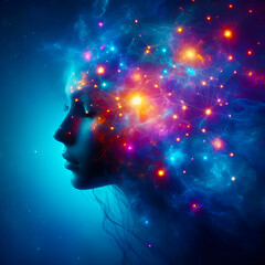 Constellation Muse Surreal Portrait - Star Woven Face & Nebula Art
