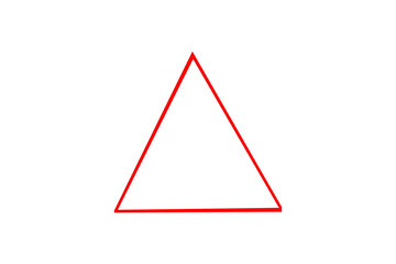 Red triangle made from paper cut into a triangle shape on a transparent background.
