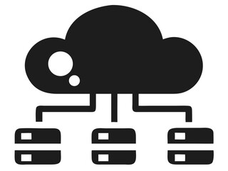Black cloud deployment silhouette design illustrating data servers and connectivity