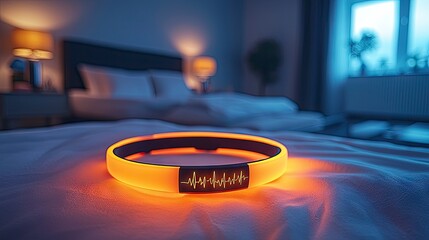 Glowing circular sleep aid device on bed