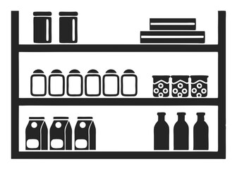 Fototapeta premium Black silhouette depicting pantry shelves with food items storage and organization