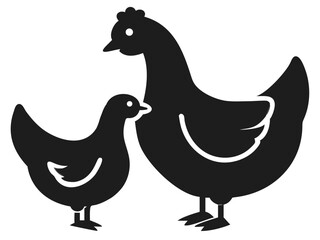 Black silhouette design of a hen and a duck family with transparency