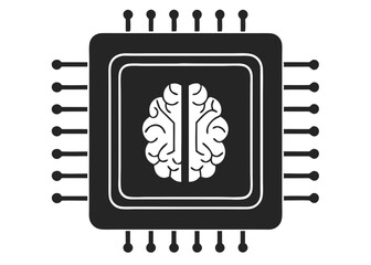 Black silhouette design of an ai brain chip icon illustrating artificial intelligence concepts