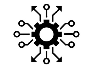Black silhouette of machine learning gear icon representing artificial intelligence concepts