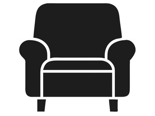 Black silhouette vector armchair with armrests for interior design and furniture projects