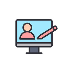 Digital profile modification concept depicted by monitor and editing pencil