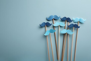 Festive Blue Mustaches on Sticks for Party Decorations or Mens Day Celebration