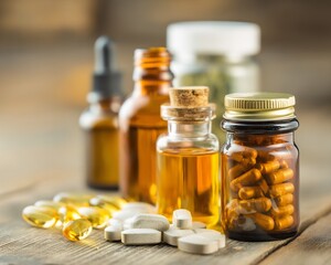 Assorted cannabis medication products clinical setting including oils creams and capsules