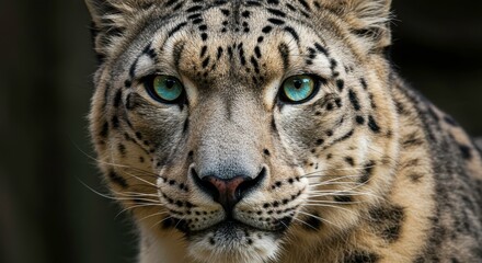 Fototapeta premium Majestic snow leopard intense gaze piercing blue eyes wild beauty captivating predator