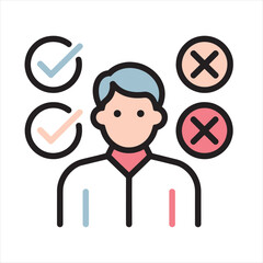  icon of a person with check and cross mark vector