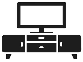 Modern black silhouette of an entertainment unit featuring a television and storage.