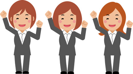 大きな身振りで応援するグレースーツの若い女性