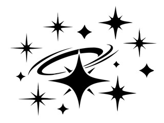 Starry night sky silhouette design featuring galaxy and interstellar landscape elements