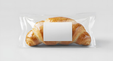 Single Croissant in Clear Packaging with Blank Label Mockup